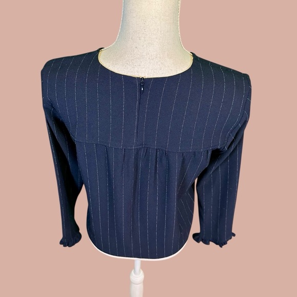 Ganni ‘Clark’ Pinstripe Ruffle Cuff Top in Navy Blue & White Size 34 = US Sz XS - Picture 9 of 16